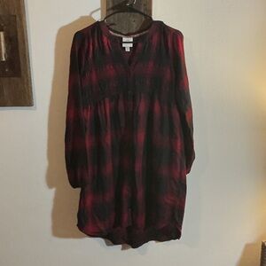 Knox Rose Flannel Plaid Button-Up Dress - Red and Black